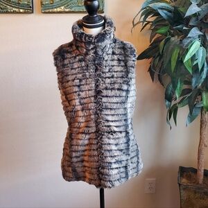 Kristen Blake Ladies' Reversible Faux Fur Vest Grey/Black Chinchilla Size XS